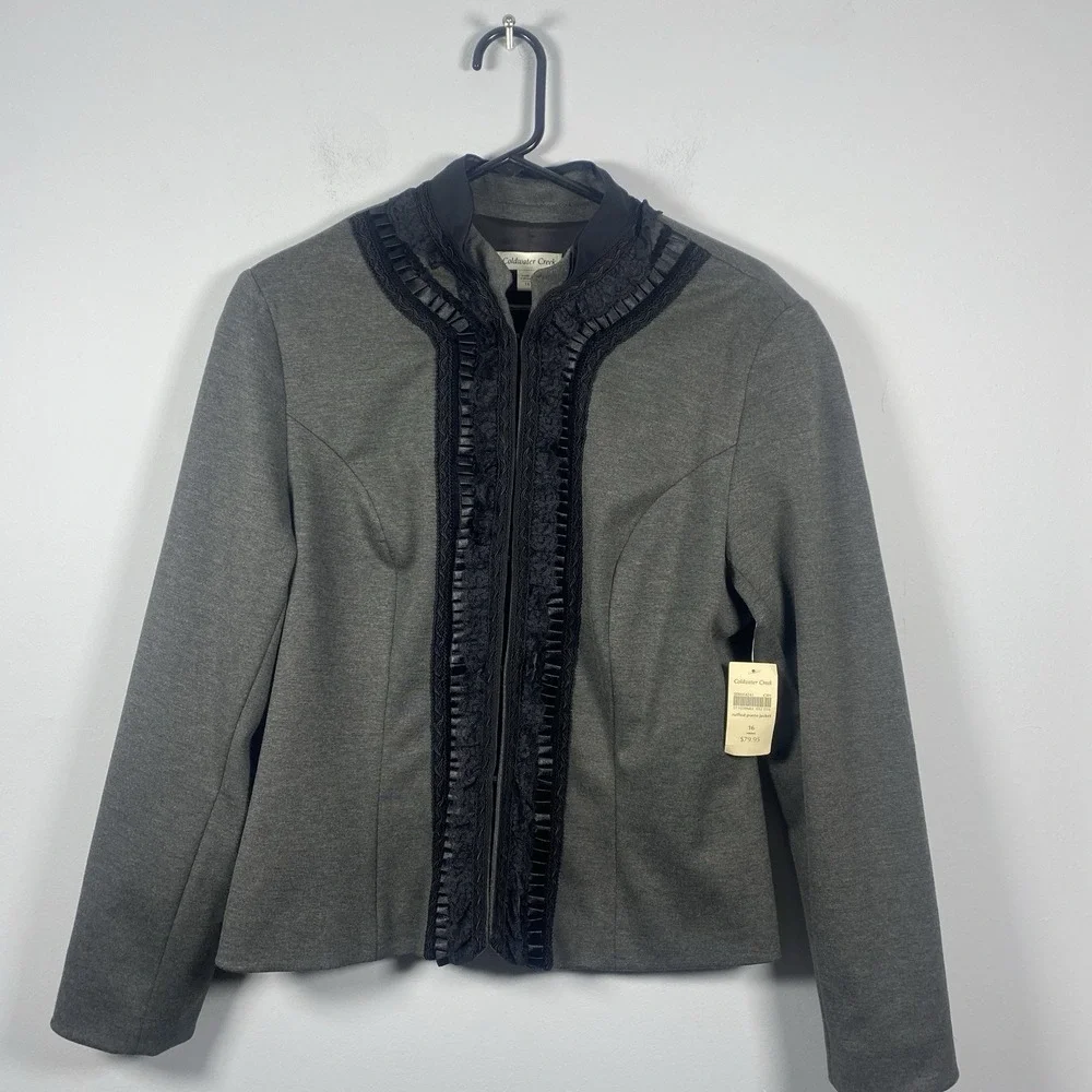 Coldwater Creek Women's Size 16‎ Grey Ruffled Ponte Jacket Blazer Mature Office